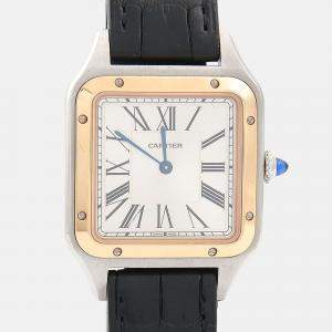 Pre Owned Cartier Santos Dumont W2SA0011 Quartz White 18K Rose Gold Stainless Steel Women's Wristwatch 32mm