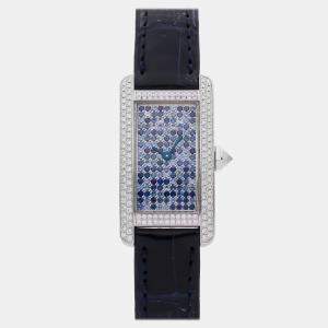 مملوكة مسبقًا Cartier Tank Americaine WB706131 Quartz Blue Dial 18k White Gold Women's Wristwatch 19mm