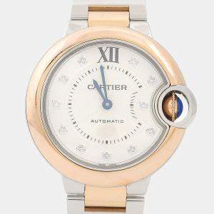 مملوكة مسبقًا Cartier Ballon Bleu W3BB0006 Automatic White Diamonds 18K Rose Gold Stainless Steel Women's Wristwatch 33mm