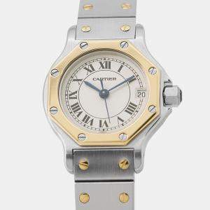 مملوكة مسبقًا Cartier Santos W2001683 Quartz White 18k Yellow Gold Stainless Steel Women's Wristwatch 25 mm