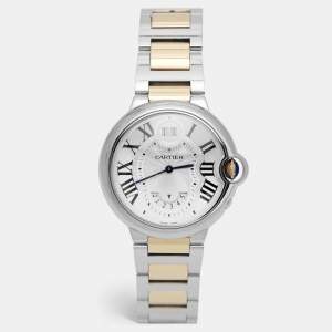 Pre Owned Cartier Ballon Bleu GMT W6920011 Silver Dial 18K Rose Gold Stainless Steel Unisex Wristwatch 38.50 mm