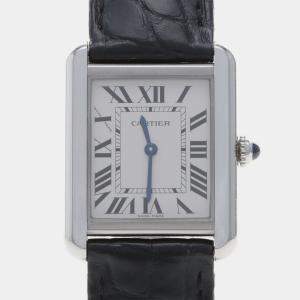 Pre Owned Cartier Tank Solo W5200005 Quartz Silver Dial Stainless Steel Women's Wristwatch 24.5mm