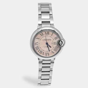Pre Owned Cartier Ballon Bleu 3489 Pink Dial Stainless Steel Women's Wristwatch 33 mm