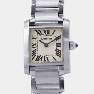 Pre Owned Cartier Tank Francaise W51008Q3 White Stainless Steel Quartz Women's Wristwatch 25mm