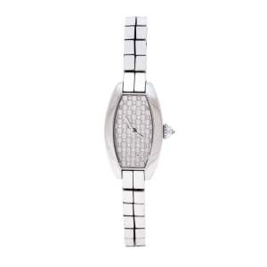 Cartier Diamond Pave 18K White Gold Laniere Tonneau 2545 Women's Wristwatch 16 mm