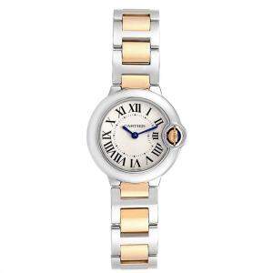 Pre Owned Cartier White 18K Yellow Gold Stainless Steel Ballon Blue W69007Z3 Women's Wristwatch 29 MM