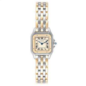 Pre Owned Cartier White 18K Yellow Gold And Stainless Steel Panthere W25029B6 Women's Wristwatch 22 MM