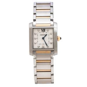 Pre Owned Cartier Silver 18K Rose Gold Stainless Steel Diamond Tank Francaise 3751 Women's Wristwatch 25 mm