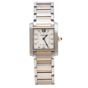 Cartier Silver 18K Rose Gold Stainless Steel Diamond Tank Francaise 3751 Women's Wristwatch 25 mm