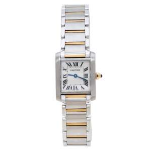 Pre Owned Cartier Ivory 18K Yellow Gold and Stainless Steel Tank Francaise 2384 Women's Wristwatch 20 mm