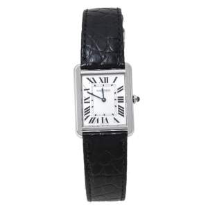 مملوكة مسبقًا Cartier Silver White Stainless Steel Tank Solo 3169 Women's Wristwatch 27 mm