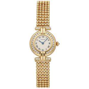 Pre Owned Cartier White Diamonds 18K Yellow Gold Colisee WB1017A8 Women's Wristwatch 24 MM
