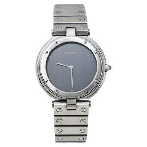 مملوكة مسبقًا Cartier Grey Stainless Steel Santos Round Women's Wristwatch 32MM