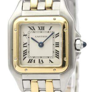 Pre Owned Cartier White 18K Yellow Gold And Stainless Steel Panthere De Cartier Quartz Women's Wristwatch 22 MM
