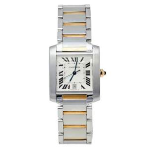مملوكة مسبقًا Cartier Silver 18K Yellow Gold & Stainless Steel Tank Francaise 2302 Women's Wristwatch 28 mm