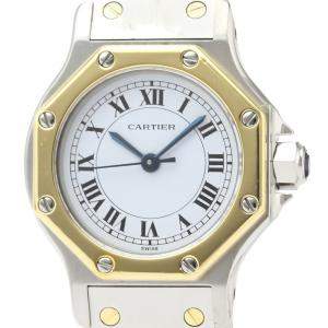 Pre Owned Cartier Silver 18K Yellow Gold And Stainless Steel Santos Octagon Automatic Women's Wristwatch 24 MM