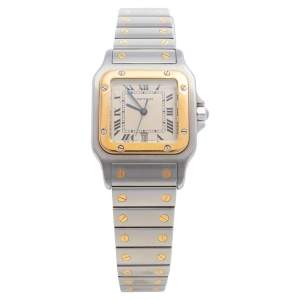 Cartier Cream 18K Yellow Gold And Stainless Steel Santos De Cartier 187901 Women's Wristwatch 29 mm