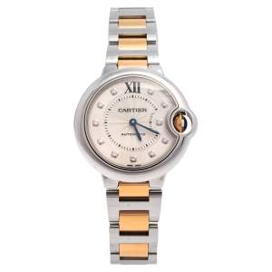 مملوكة مسبقًا Cartier Silver 18K Yellow Gold And Stainless Steel Diamonds Ballon Bleu 3489 Women's Wristwatch 33 mm