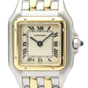 Pre Owned Cartier Silver 18K Yellow Gold And Stainless Steel Panthere De Cartier 166921 Quartz Women's Wristwatch 22 MM