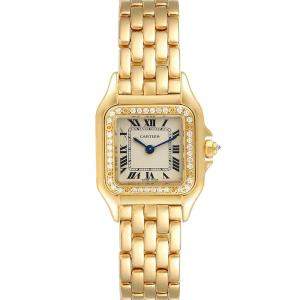 مملوكة مسبقًا Cartier White Diamonds 18k Yellow Gold Panthere WF3070B9 Women's Wristwatch 22 MM
