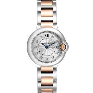 Cartier Silver Diamonds 18K Rose Gold And Stainless Steel Ballon Bleu WE902030 Women's Wristwatch 29 MM