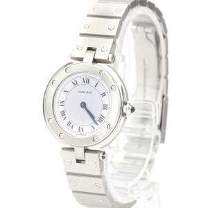 Pre Owned Cartier White Stainless Steel Santos Round Quartz Women's Wristwatch 27 MM