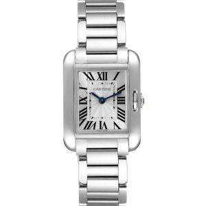 Cartier Silver Stainless Steel Tank Anglaise W5310022 Women's Wristwatch 30 x 22 MM