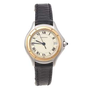 Cartier Cream 18K Yellow Gold And Stainless Steel Panthere Cougar 187906 Women's Wristwatch 26 MM