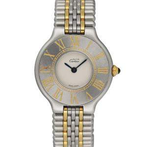 Pre Owned Cartier White Gold Plated Stainless Steel Must 21 Women's Wristwatch 28 MM