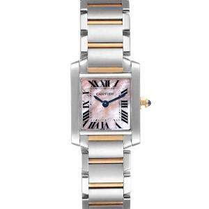Cartier Pink MOP 18K Yellow Gold And Stainless Steel Tank Francaise W51027Q4 Women's Wristwatch 20 x 25 MM