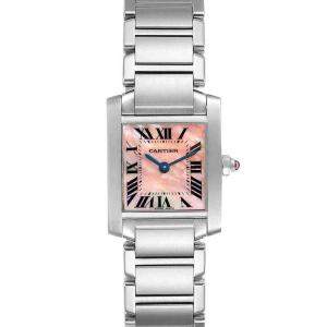 Cartier Pink MOP Stainless Steel Tank Francaise W51028Q3 Women's Wristwatch 20 x 25 MM