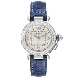 Cartier Silver Diamonds 18K White Gold Pasha WJ111651 Women's Wristwatch 32 MM