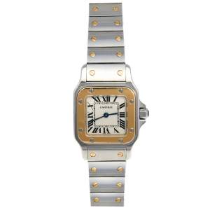 Pre Owned Cartier Cream 18K Yellow Gold Stainless Steel Santos Galbée 1567 Women's Wristwatch 24 mm