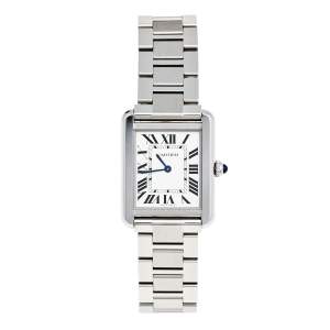 Pre Owned Cartier Silver Stainless Steel Tank Solo W5200013 Women's Wristwatch 24 mm