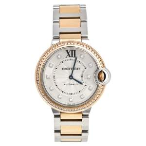 مملوكة مسبقًا Cartier Silver 18k Rose Gold Stainless Steel Diamond Ballon Bleu WE902078 Women's Wristwatch 36 mm