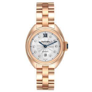Cartier Silver Diamonds 18K Rose Gold Cle Automatic WJCL0033 Women's Wristwatch 35 MM
