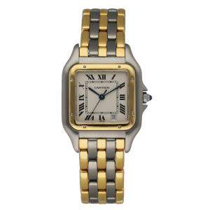 Cartier Silver 18K Yellow Gold And Stainless Steel Panthere 83949 Women's Wristwatch 27 MM