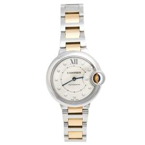 مملوكة مسبقًا Cartier Silver 18k Rose Gold Stainless Steel Diamond Ballon Bleu 3489 Women's Wristwatch 33 mm