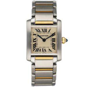 Cartier Silver 18k Yellow Gold And Stainless Steel Tank Francaise 2300 Women's Wristwatch 20 MM