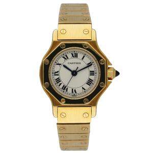Cartier Silver 18k Yellow Gold Santos Octagon Women's Wristwatch 25 MM