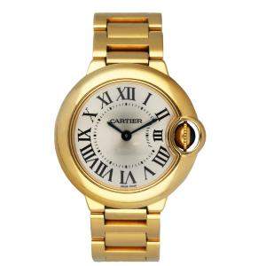 Cartier Silver 18K Yellow Gold Ballon Bleu W69001Z2 Women's Wristwatch 28 MM
