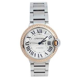 Cartier Silver 18k Rose Gold Stainless Steel Diamond Ballon Bleu WE902081 Women's Wristwatch 36 mm