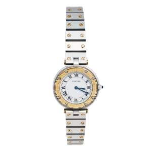 Cartier White 18k Yellow Gold Stainless Steel Santos Ronde 8191 Women's Wristwatch 27 mm