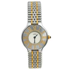 Cartier Cream 18K Yellow Gold and Stainless Steel Must De Cartier 21 125000P Women's Wristwatch 28 mm