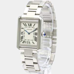 مملوكة مسبقًا Cartier Silver Stainless Steel Tank Solo SM Quartz W5200013 Women's Wristwatch 24 MM