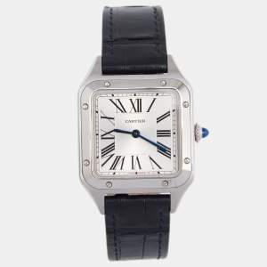 Pre Owned Cartier Silver Stainless Steel Alligator Santos Dumont WSSA0023 Women's Wristwatch 27.5 mm