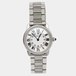 Pre Owned Cartier Silver Stainless Steel Ronde Solo W6701004 Women's Wristwatch 29 mm