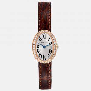 Cartier Silver Diamonds 18K Rose Gold Baignoire WB520028 Women's Wristwatch 20 mm