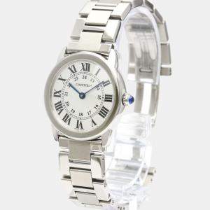 Pre Owned Cartier Silver Stainless Steel Ronde Solo W6701004 Quartz Women's Wristwatch 29 mm
