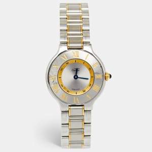 Pre Owned Cartier Silver 18k yellow Gold Stainless Steel Must 21 1340 Women's Wristwatch 28 mm